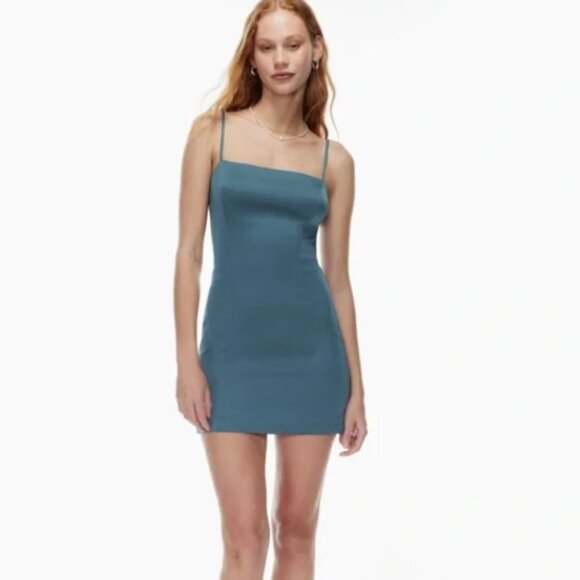 Aritzia Sunday Best Shimmer Mini Dress Blue | Size 0 - Picture 1 of 8